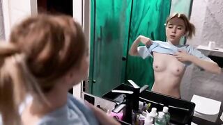 A cute girl surprises her boyfriend with passionate bathroom sex