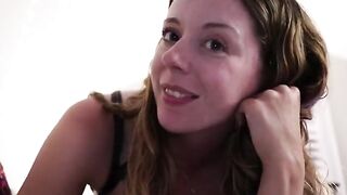 The girl reads erotic stories while being fucked by a huge dick