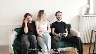 Amateur threesome with two French beauties sharing a lucky guy’s excitement