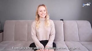 A cute blonde with a big ass fell in love with porn and got fucked on her casting