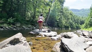 Outdoor sex of real couple AmyGabe on the mountain hike