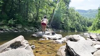 Outdoor sex of real couple AmyGabe on the mountain hike