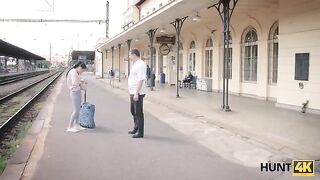 Hunter found a girl at the train station and paid her to fuck on cam