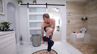Guy secretly watches and surprises step sister in the bathtub with a toy