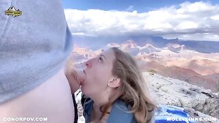 A couple fucks on top of the cliff while hiking