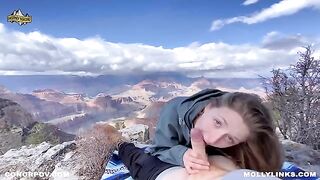 A couple fucks on top of the cliff while hiking