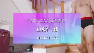 Stepmom got cum in her pussy while helping her stepson on the stairs