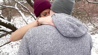 The husband shared his wife’s pussy with friend in the snow