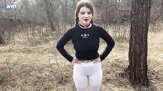 A hot chick is having fun with a guy in the forest, wild and free