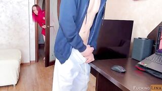 Redhead stepsister made a mess on his cock and swallowed it all