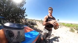 A hot girl is fucking on the hood of the Volkswagen Rabbit at the hot springs