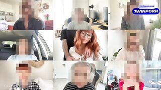 Redhead babe fucks with a guy on a Zoom meeting