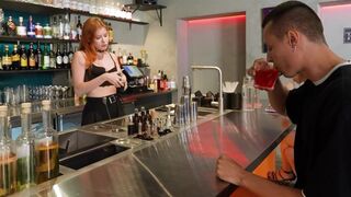 The hot bartender gave the customer a creampie after sensual sex