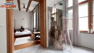 Two couples fucked in the shower, our friends and we wanted to do the same