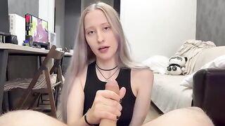 A cute girl with silver hair fucks in her tight pussy