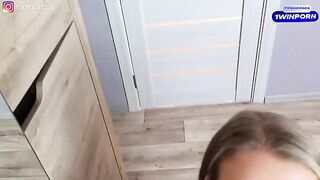 A sexy woman in lingerie tries on different underwear before getting fucked