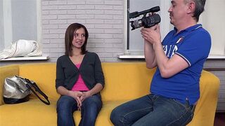 Petite brunette gets fucked on casting by a sly guy pretending to be an agent