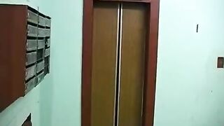 A blonde girl arranged a surprise for her stepbrother on the balcony
