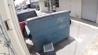 Girl has sex behind the garbage tank, unknown to the camera