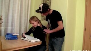 The girl in glasses gives the best blowjob of her life
