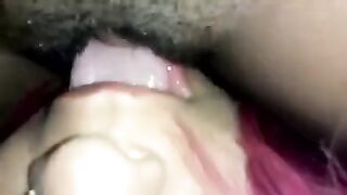 The cameraman forced the guy to lick the hairy Latin pussy on camera