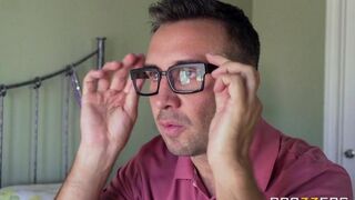 The guy tore off red underwear from his girl and fucked her on the bed
