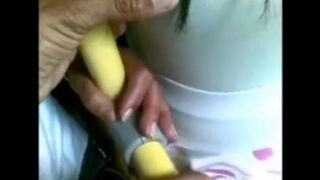 A man spanks and fucks a sexy girl with a tight asshole on a bus