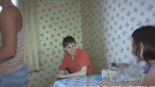 Foursome sex of two couples at home, a typical swinger party