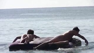 A cute girl went swimming naked on the beach, it was hot