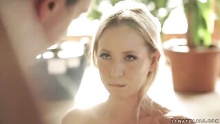 A beautiful blonde, Kiara Lord, gently rode her husband’s cock on horseback