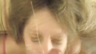 Guy cum on the girl's face after blowjob, just gross!