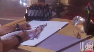 A girl in glasses is worshiping the huge gorgeous tits of her mistress