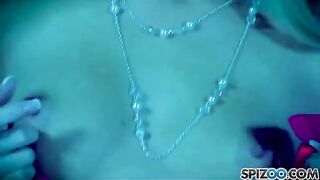 Blonde caresses herself with a big dildo and reaches a powerful orgasm