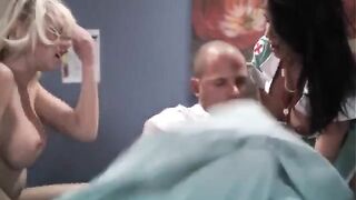 Two hot nurses are having fun with a man in this hot porn video