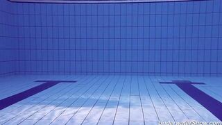 Babe Helen took a swim in the pool without swimming suits