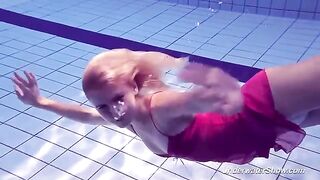 Babe Helen took a swim in the pool without swimming suits