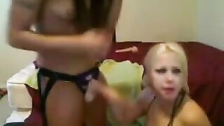 A blonde with big boobs fucks with her friend in a chat room