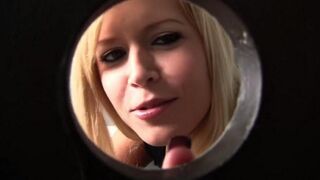 A blondie swallowed a cock through a hole in the toilet bowl