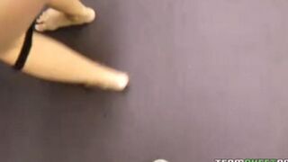The cute blonde girl knows how to do a blowjob