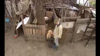 A hot slut is fucking with a guy in the Russian village