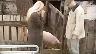 A hot slut is fucking with a guy in the Russian village