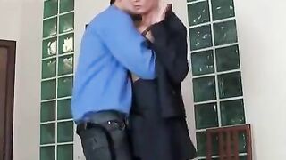 A Russian woman in stockings fucks her young boss hard