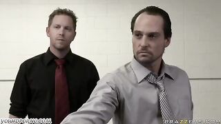 A woman is having sex with the police officer in this scene
