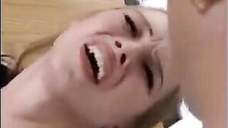Cute blonde in stockings gets her ass gapped by horny fisting threesome