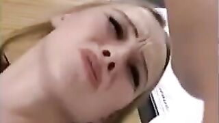 Cute blonde in stockings gets her ass gapped by horny fisting threesome