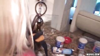 A young couple has a lot of fun at home, as they should