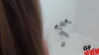 Girl makes a blowjob at home on the toilet bowl