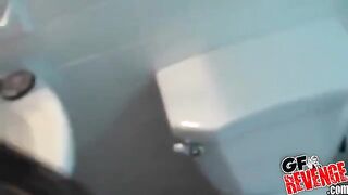 Girl makes a blowjob at home on the toilet bowl