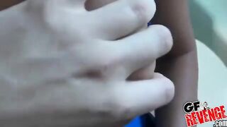 Girl makes a blowjob at home on the toilet bowl
