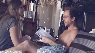 The cute daughter seduced her dad and got intimate with him